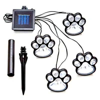 Image of WALLFIRE LED Paw Decor Solar Light, 4 Dog Cat Animal Print Lights Garden Outdoor Path Lamp for Patio Yard Walkway (Color : White Light)