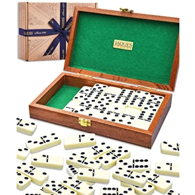 Image of Jaques of London Luxury Dominoes Double Six Set in Handmade Mahogany Case…