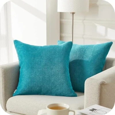 Image of Topfinel Teal Cushion Covers 16x16 Chenille Pillow 40cm x Cover Soft Square Plain Decorative Inches Throw Pillowcases for Sofa Bed Bedroom livingroom with Invisible Zipper Set of 2