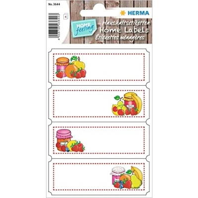 Image of HERMA 3644 Self Adhesive Jam Labels, Pack of 16, 76 x 28 mm, Homemade Kitchen Stickers for Labelling, Household Christmas Preserving Jars, Spice Jars Bottles