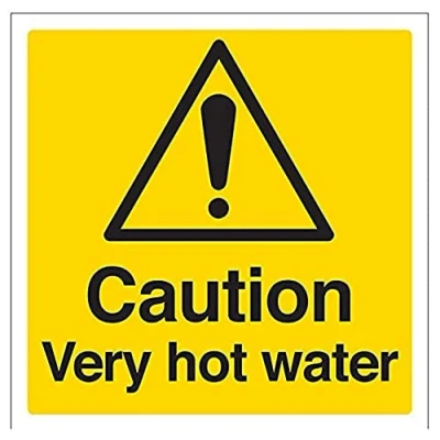Image of V Safety Caution Very Hot Water Warning Sign 200mm x Self Adhesive Vinyl