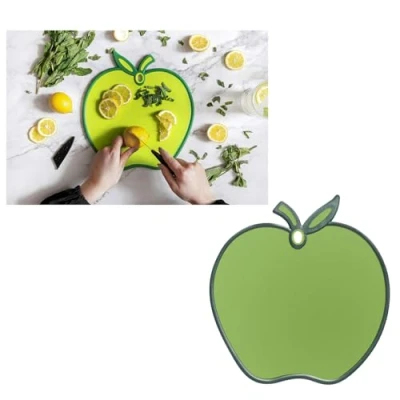 Image of Green Apple Non Slip Chopping Board Hygienic Cutting Board, Mat, Food Preparation Easy Prep &amp; Serve 31 x 28cm (Green Board)
