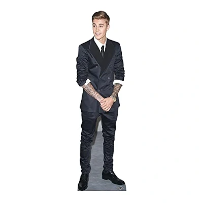 Image of STAR CUTOUTS SC1152 Justin Bieber (Smart Suit and Smile) Life Size Cardboard Free Mini Cutout, Solid, Multi Colour, Lifesize