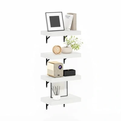Image of Furinno Tanna 37cm Wall Mounted Floating Display Shelves, White Texture, Set of 4