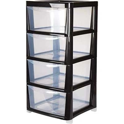 Image of 4 Drawer Large Plastic Storage Tower Black Perfect for Schools,Offices and Children&#039;s Toys