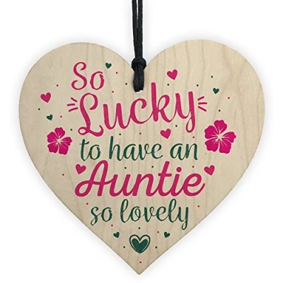 Image of RED OCEAN Auntie Birthday Gifts Thank You Gift Wooden Heart Shabby Chic Sign Family Plaque For Her