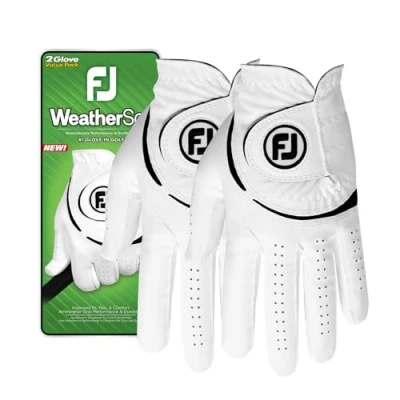 Image of FootJoy Men&#039;s WeatherSof 2 Pack Golf Glove, White, Cadet Large, Worn on Left Hand