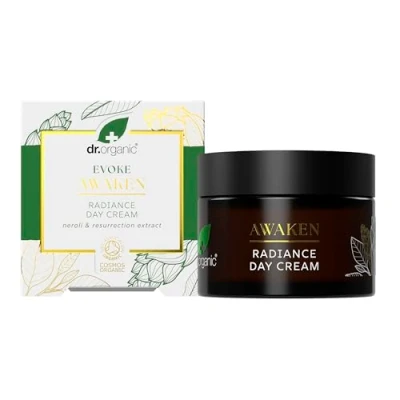 Image of Dr Organic Evoke Awaken Radiance Day Cream, Hydrate, Even Skin Tone, Brighten Complexion, with Neroli &amp; Resurrection Extract, Certified Organic, 50ml