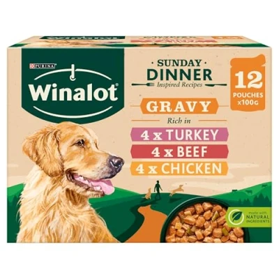 Image of Winalot Sunday Dinner Wet Dog Food Pouches in Gravy 12x100g, Pack of 4