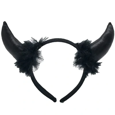 Image of Black Devil Horns with Fur Headband