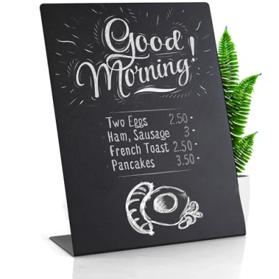 Image of Metal Chalkboard Sign 28x22 cm Food Signs for Party Buffet, Mini Sign, Display Card, Kitchen Tabletop Chalkboards, Small Standing Menu Boards Wedding