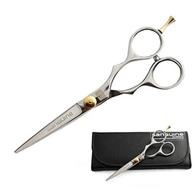 Image of Hairdressing Scissors for All Hair Type Cutting Hairdressers, Barbers, Professionals, Personal Use and Beard or Moustache Trimming + Presentation Case &amp; Tip Protector Chrome