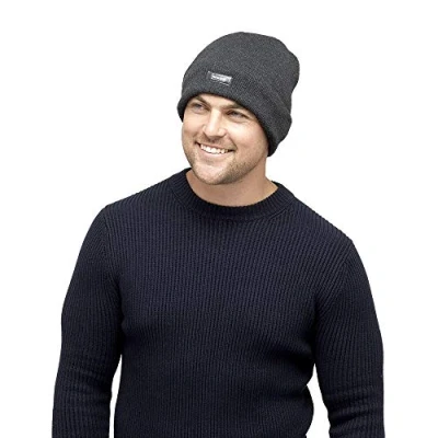Image of undercover lingerie Mens Heatguard Knitted Beanie Hat with Turn Up GL219 Dark Grey