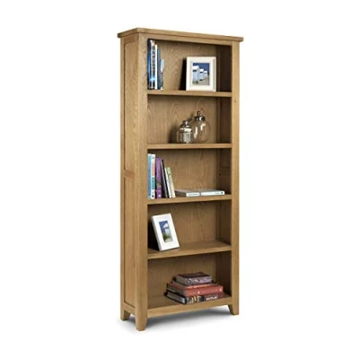Image of Julian Bowen Astoria Tall Bookcase, White Veneers, Waxed Oak, Height: 190, Width: 80, Depth: 30cm