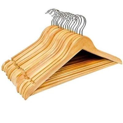 Image of MantraRaj 20PC Wooden Hanger Clothes Hangers With Non slip Trouser Bar Solid Coat 360 Swivel Chrome Hook Shoulder Notches Heavy Duty for Coat, Suits, Shirts, Trouser, Jacket