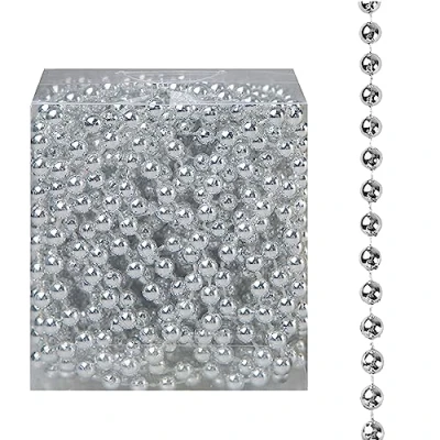 Image of Christmas Luxury 8 Metre Bead Chain Garland Decoration Xmas Tree Hanging Ornaments (Silver)