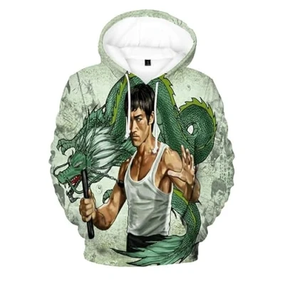 Image of Li Xiaolong Dragon Hoodies Men&#039;s Kung Fu Graphic 3D Printed Hooded Sweatshirt Long Sleeve Pullover Tops