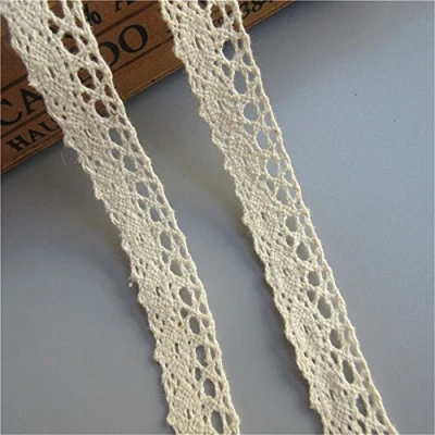 Image of Qiuda 5 Yard Cotton Crochet Lace Edge Trim Ribbon 1.5 cm Width Vintage Style Beige Edging Trimmings Fabric Embroidered Applique Sewing Craft Wedding Bridal Dress Embellishment DIY Clothes Embroidery