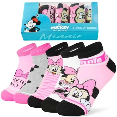 Image of Disney Girls Ankle Socks, Soft and Breathable Socks Pack of 5 Gifts (Pink Minnie, 3.5 6.5 UK, 11 14 Years)