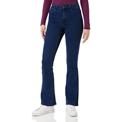 Image of PIECES Women&#039;s Pcpeggy Flared Hw Jeans Db Noos Bc Pants, Dark Denim Blue, XS