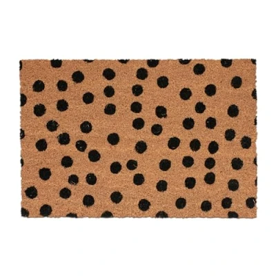Image of Relaxdays Coconut Doormat, Anti Slip, Welcome Mat, Indoor &amp; Outdoor, Dotted Print, HWD: 1.5 x 60 40 cm, Natural/Black, Coco
