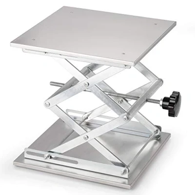 Image of stonylab Lab Scissors Jack, 12 x inch 300 300mm Stainless Steel Laboratory Support Jack Platform Lift Stand Table, Expandable Height Range from 100 mm to 460 mm, Weight 25 KG