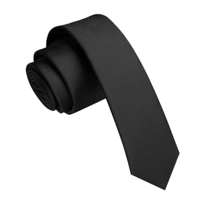 Image of JEMYGINS 1.58&quot; Black Tie Silk Skinny Ties for Men Slim Necktie(4cm)