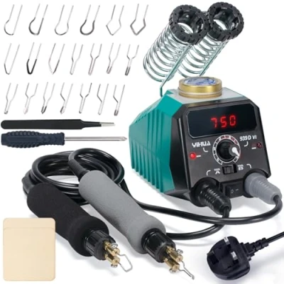 Image of YIHUA 939D VI Dual Pen Wood Burning Kit with Digital Display 20 Wire Nibs, Detachable Pen, 2 Pieces, Tweezers used as Tool and Branding Iron for