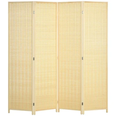 Image of HOMCOM 4 Panel Folding Room Divider Screen, Wall Privacy Furniture, Freestanding Paravent Partition Separator for Living Room, Bedroom and Office, 180 x 180cm, Natural