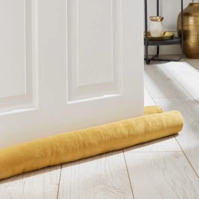 Image of Catherine Lansfield Kingsley Matt Velvet Double Sided Under Door Draught Excluder Ochre Yellow