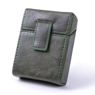 Image of Cigarette Storage Case PU Leather With Lighter Holder Portable Organizer Tobacco Pouch Box Container for Men and Women (Green)