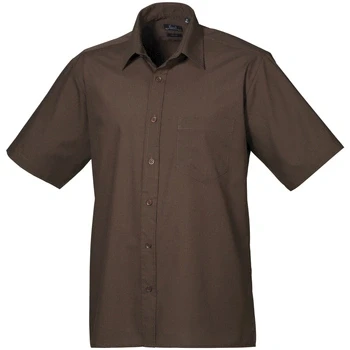 Image of Premier Mens Short Sleeve Formal Poplin Plain Work Shirt (18) (Brown)