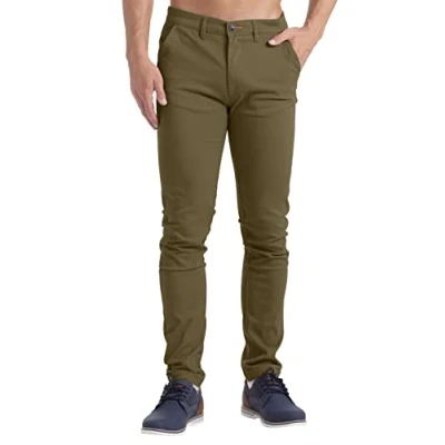 Image of westAce Mens Skinny Stretch Chino Trousers Super Jeans Casual Pants (W28 x L32 (28R), Khaki)