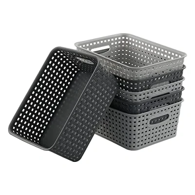 Image of Leendines Grey Plastic Weave Basket, 6 Packs Storage Baskets for Kitchen