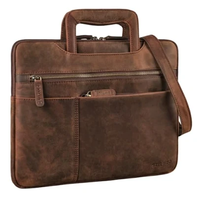 Image of STILORD &#039;Cole&#039; Vintage Laptop Bag 14 inch Leather Men Slim Sleeve Genuine Briefcase for Work Business Travel, Colour:zamora brown