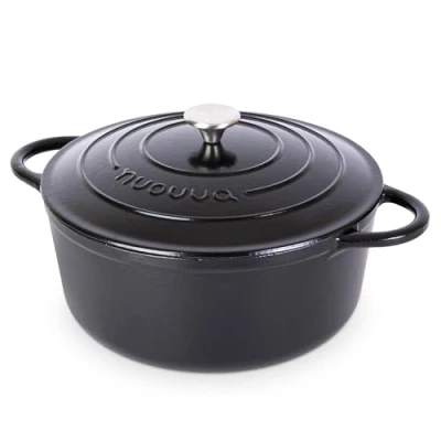 Image of Cast Iron Dutch Oven with Lid Non Stick Ovenproof Enamelled Casserole Pot Sturdy Cookware Black, 7.3 Quart, 30cm by Nuovva