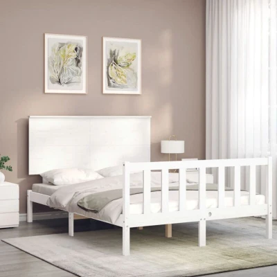 Image of vidaXL Bed Frame without Mattress White Small Double Solid Wood Pine