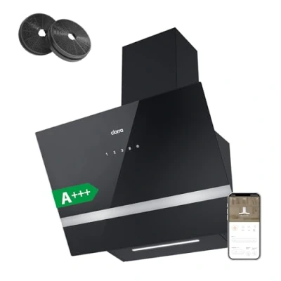 Image of CIARRA CBCB6736H Angled Cooker Hood 60cm WIFI APP Touch Control Chimney Wall Mount with LED Lights 4 Speed Ducted&amp;Ductless Kitchen Extractor Fan 650m3/h Black CBCF003 Carbon Filters