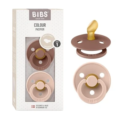 Image of BIBS Colour Anatomical Soother 2 Pack, BPA Free Dummy Pacifier, Orthodontic Nipple. Natural Rubber Latex, Made in Denmark. 0 6 Months (Pack of 2), Woodchuck/Blush