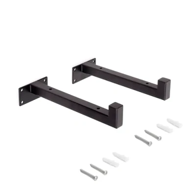 Image of Emuca Pair of Straight Wood Shelf Supports with Square Tube, Steel, Black Painted