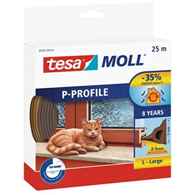 Image of tesamoll P Profile Seal Self Adhesive Rubber Draught Excluder for Insulating Gaps in Windows and Doors Brown 25 m x 9 mm 5.5