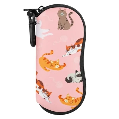 Image of MoKo Eyeglass Soft Case, Zippered Neoprene Sunglasses Pouch with Clip for Men Women, Playing Cat