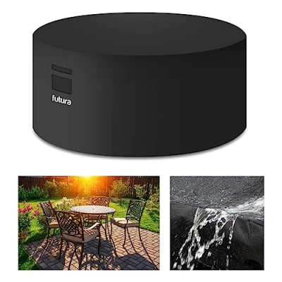 Image of Futura Round Garden Furniture Covers Waterproof 128x71cm, 420D Oxford Fabric Outdoor Table, Patio &amp; Rattan Covers, PVC Lined, Air Vents and UV Safe