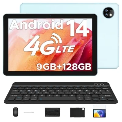 Image of DOOGEE T10W Android 14 Tablet 10.1 Inch, 4G Dual SIM Card Slots, 8000mAh, 9GB RAM + 128GB ROM/TF 1TB, Low Blue Light, BT5.0/Type C/OTG/Tablet with Keyboard/Mouse/Case/Pen