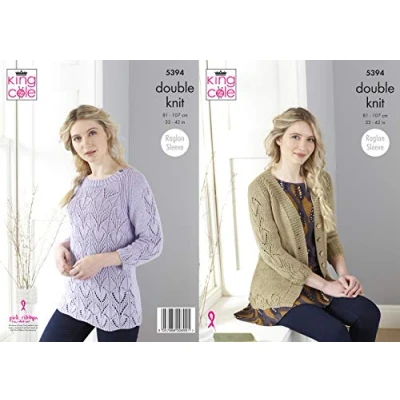 Image of King Cole 5394 Knitting Pattern Womens Lace Cardigan and Jumper in Finesse DK