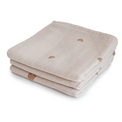 Image of Mushie Muslin Cloth 1x Set of 3 Pack Cloths Use: Mini Blanket &amp; Other Nursery Needs Material: 100% Organic Cotton 58x60cm Extra Soft for Babies Toddlers (Rainbows)