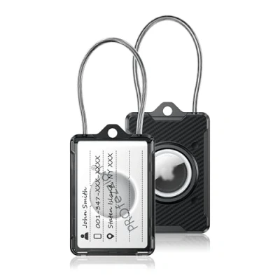 Image of PROfezzion Luggage Tag with AirTag Holder, Case Wire Cable &amp; Key Ring for Travel, Suitacse, Backpack, (BLACK LT1)