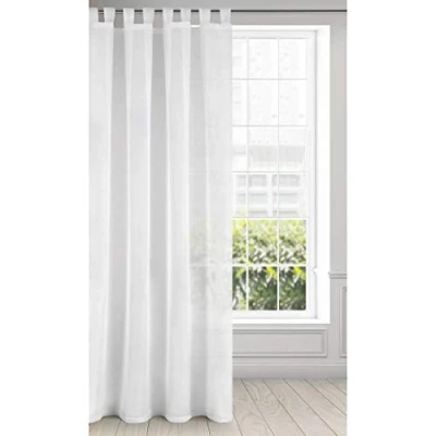 Image of Eurofirany LUCY Voile Curtain, Sheer Curtain with Rufflette Tape 1 Unit, Bedroom, Living Room, Kitchen, White, 140x250 cm