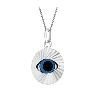 Image of Tuscany Silver Women&#039;s Sterling Rhodium Plated Diamond Cut Evil Eye Pendant on Curb Chain 46cm/18&quot;