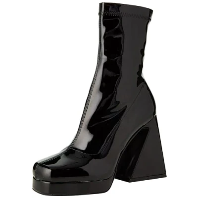 Image of Lamoda Womens Ankle Boots Old Me Round Toe Platform High Heel with Zipper Black Size UK 3